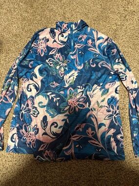 Floral Quarter-Zip Performance Top in Blue and Pink